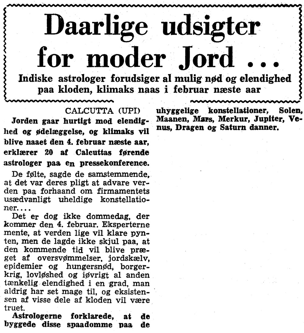 Avisartikel: Daarlige udsigter for moder Jord ...