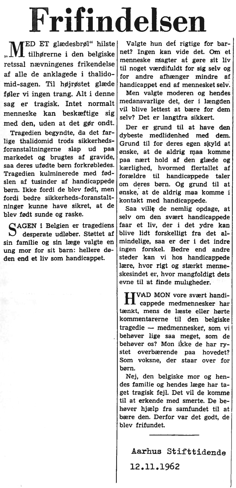 [Avisartikel:] Frifindelsen