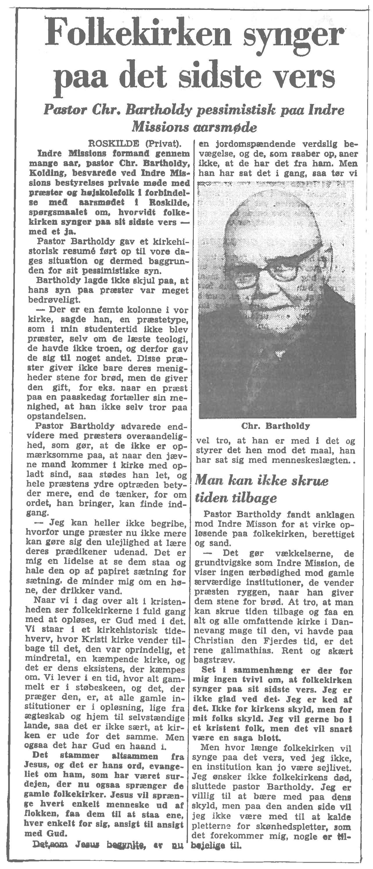 [Avisartikel:] Folkekirken synger paa det sidste vers