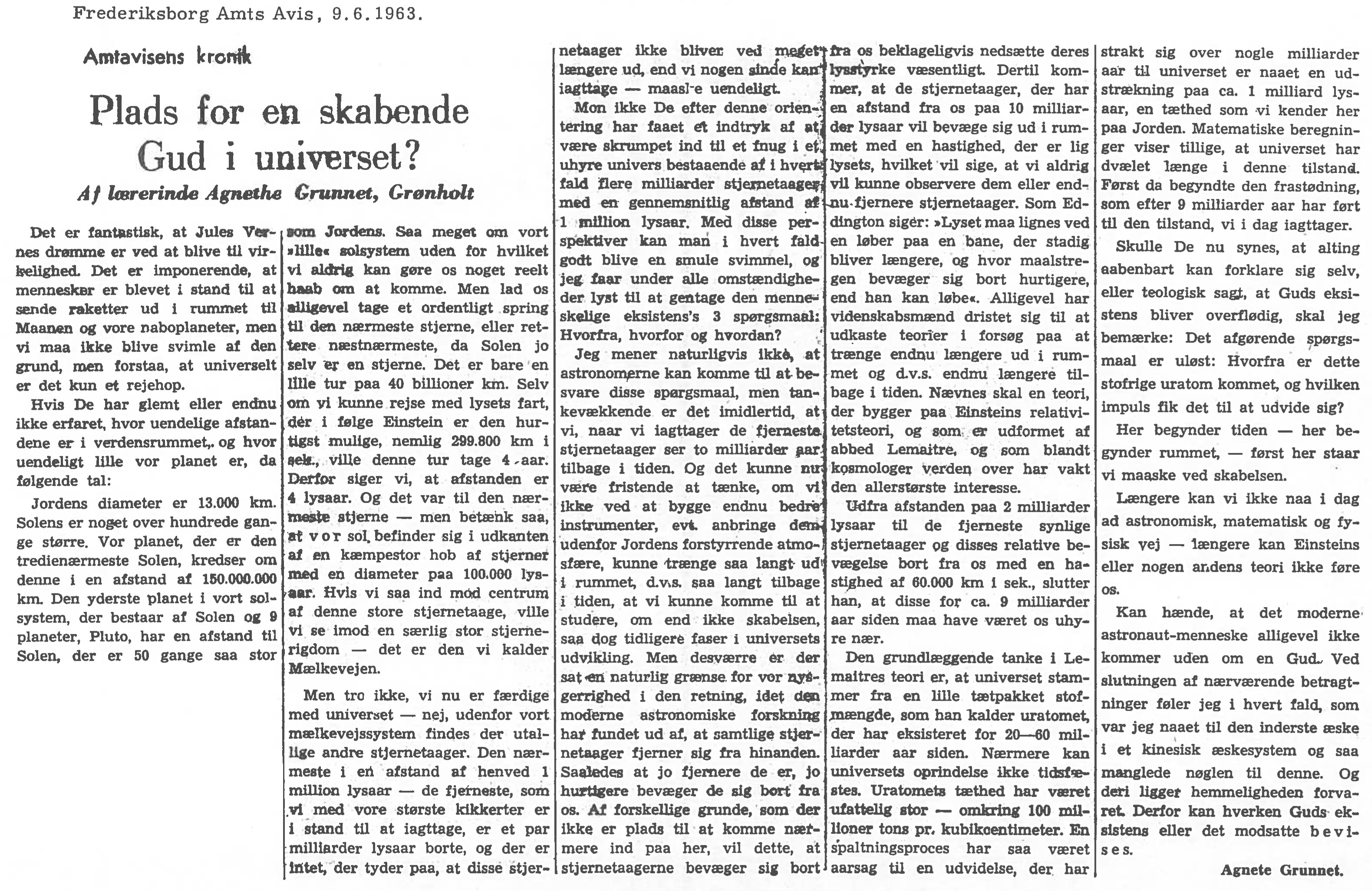 [Avisartikel:] Plads for en skabende Gud i universet?