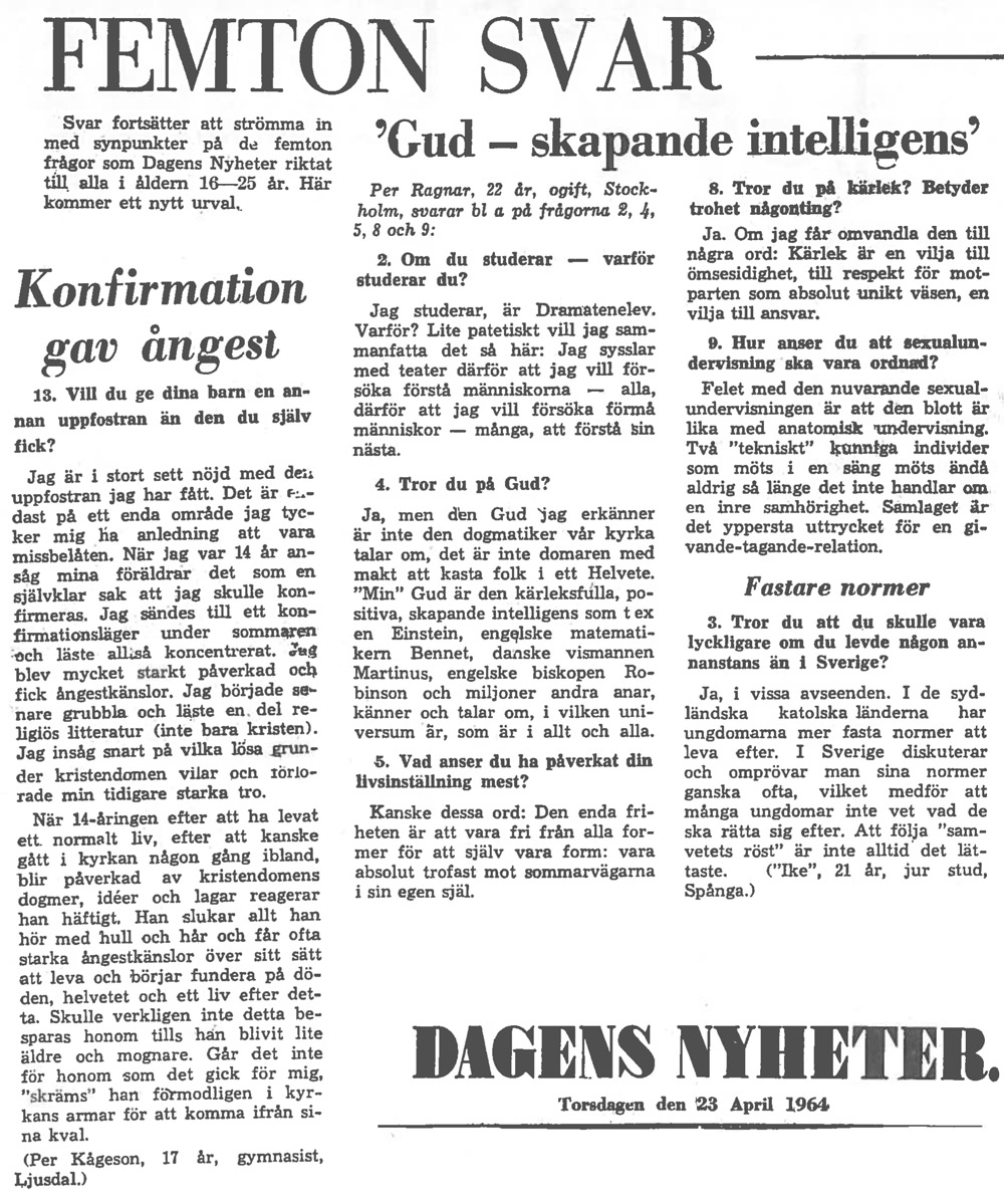 [Avisartikel:] Femton svar