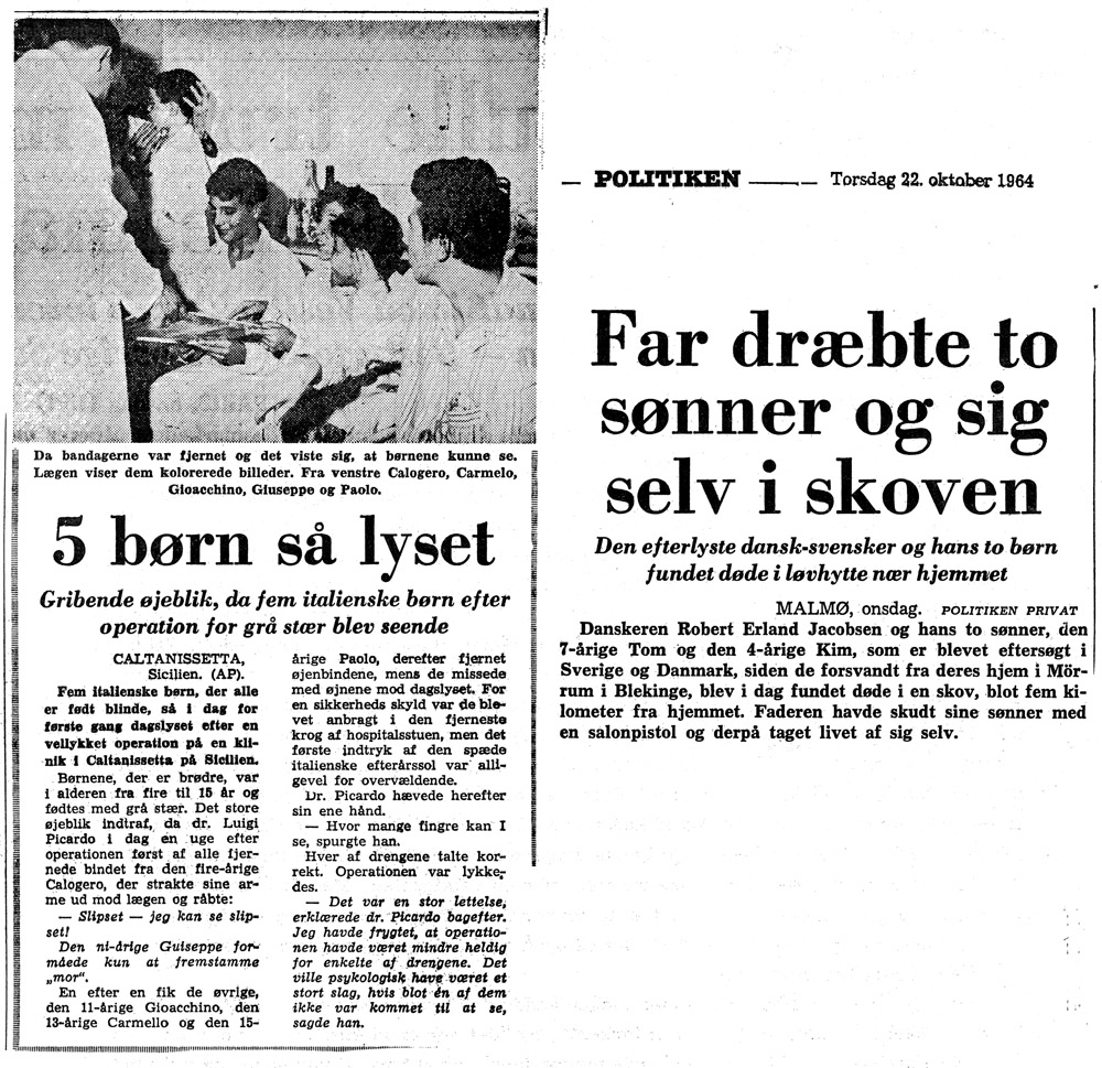 [Avisartikler:] 5 børn så lyset. Far dræbte to sønner og sig selv i skoven
