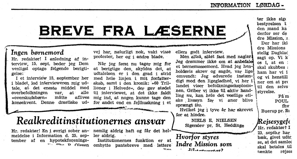 [Avisartikel:] Breve fra læserne