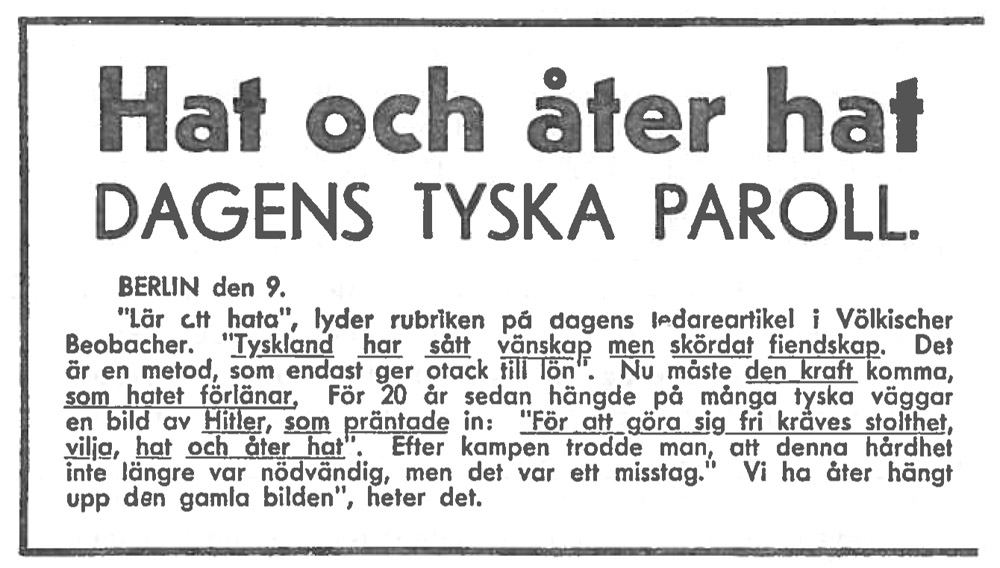[Avisartikel:] Hat och åter hat