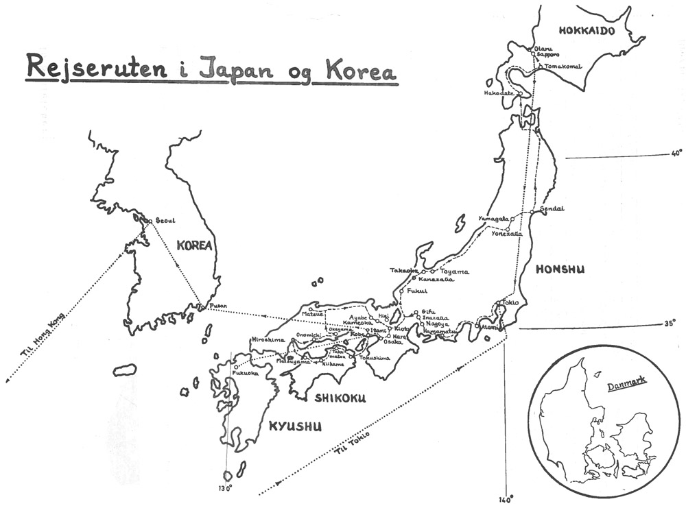 Rejseruten i Japan og Korea