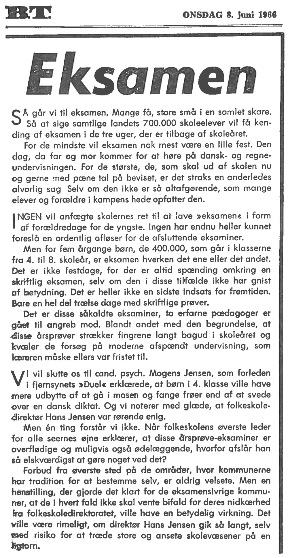 [Avisartikel:] Eksamen