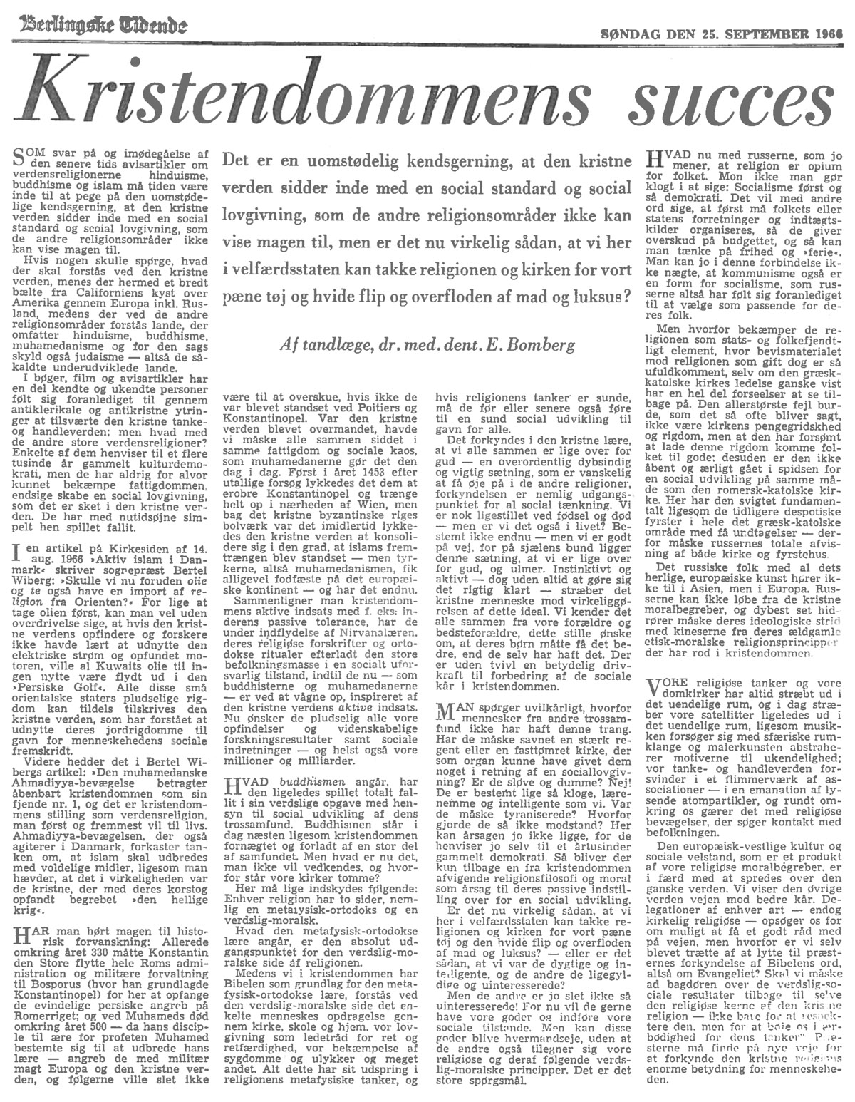 [Avisartikel:] Kristendommens succes