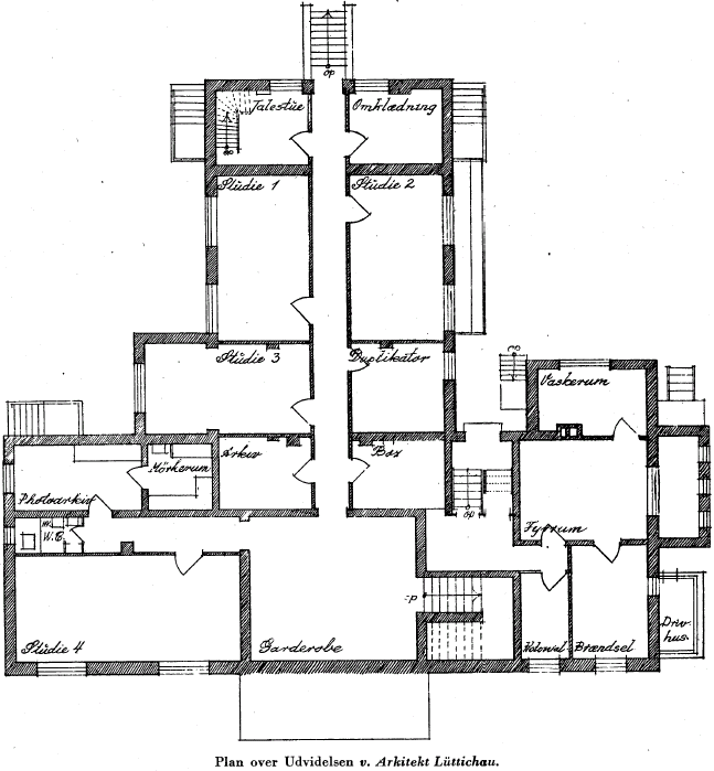 Plan over Udvidelsen v. Arkitekt Lüttichau.